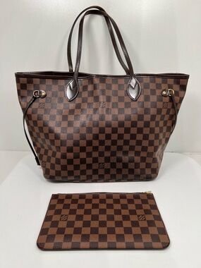 Louis Vuitton Neverfull MM Damier Ebene Tote w/ Pouch Red Interior + Pouch